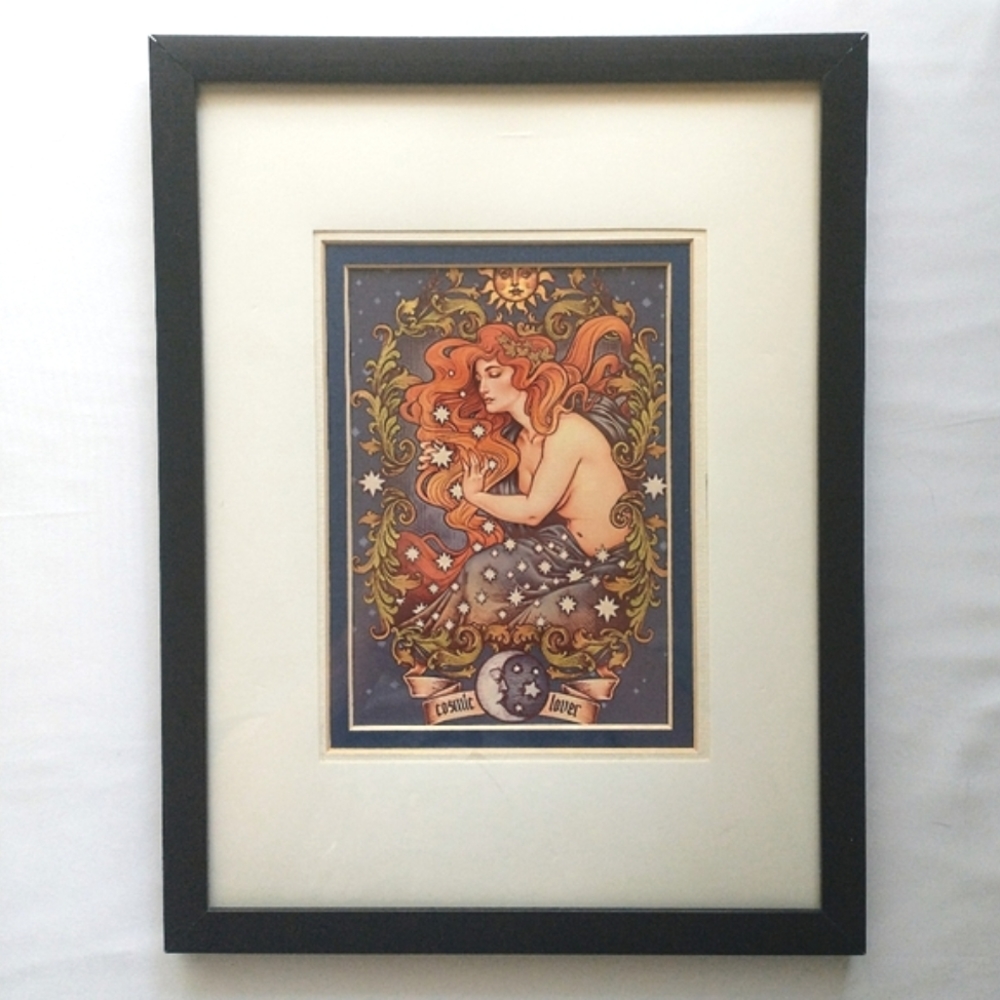 Framed "Cosmic Lover" art nouveau woman print